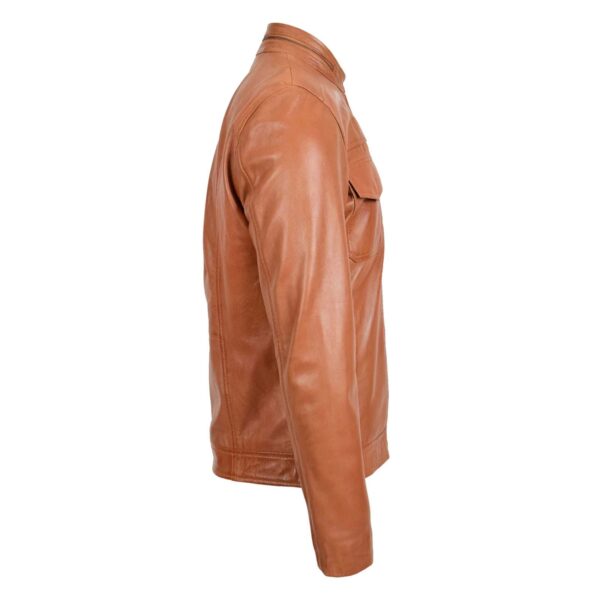 WeeBroz Men's Tan Leather Biker Jacket Casual Biker Style - Image 4