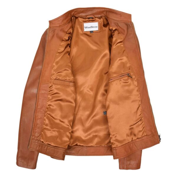 WeeBroz Men's Tan Leather Biker Jacket Casual Biker Style - Image 5