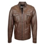 WeeBroz Men's Brown Leather Biker Jacket Moto Biker Style