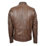 WeeBroz Men's Brown Leather Biker Jacket Moto Biker Style - Image 2