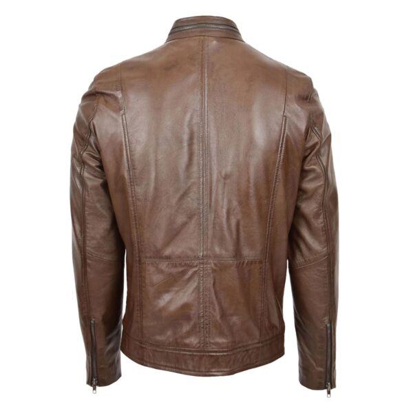 WeeBroz Men's Brown Leather Biker Jacket Moto Biker Style - Image 2