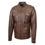 WeeBroz Men's Brown Leather Biker Jacket Moto Biker Style - Image 4