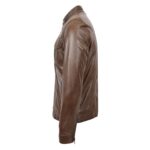 WeeBroz Men's Brown Leather Biker Jacket Moto Biker Style - Image 5