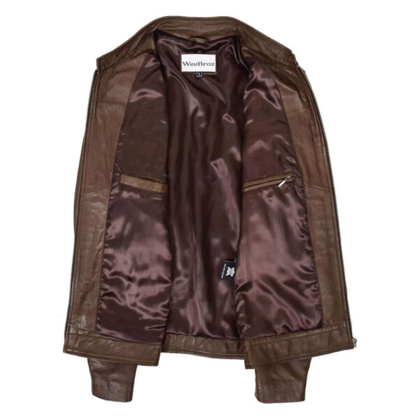WeeBroz Men's Brown Leather Biker Jacket Moto Biker Style - Image 6