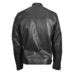 WeeBroz Men's Black Leather Biker Jacket Quilted shoulder Biker Style - Image 2
