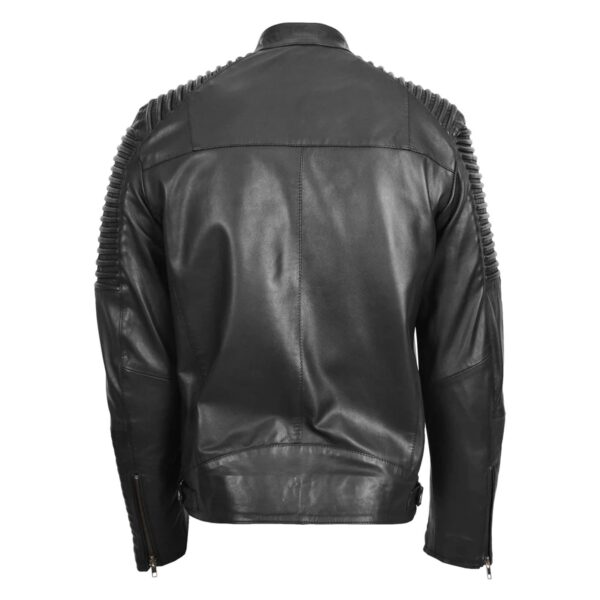 WeeBroz Men's Black Leather Biker Jacket Quilted shoulder Biker Style - Image 2