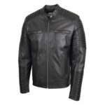 WeeBroz Men's Black Leather Biker Jacket Quilted shoulder Biker Style - Image 4