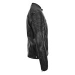 WeeBroz Men's Black Leather Biker Jacket Quilted shoulder Biker Style - Image 5