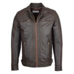 WeeBroz Men's Brown Leather Biker Jacket Zipper Classic Biker Style