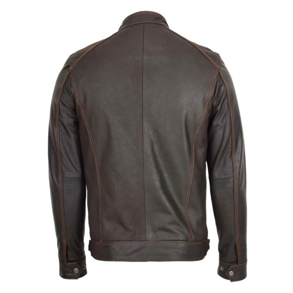 WeeBroz Men's Brown Leather Biker Jacket Zipper Classic Biker Style - Image 2