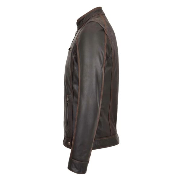 WeeBroz Men's Brown Leather Biker Jacket Zipper Classic Biker Style - Image 5