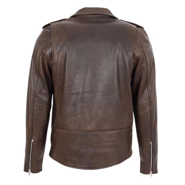 WeeBroz Men's Antique Brown Leather Biker Jacket Heavy Duty Biker Style - Image 2