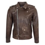 WeeBroz Men's Antique Brown Leather Biker Jacket Heavy Duty Biker Style - Image 3