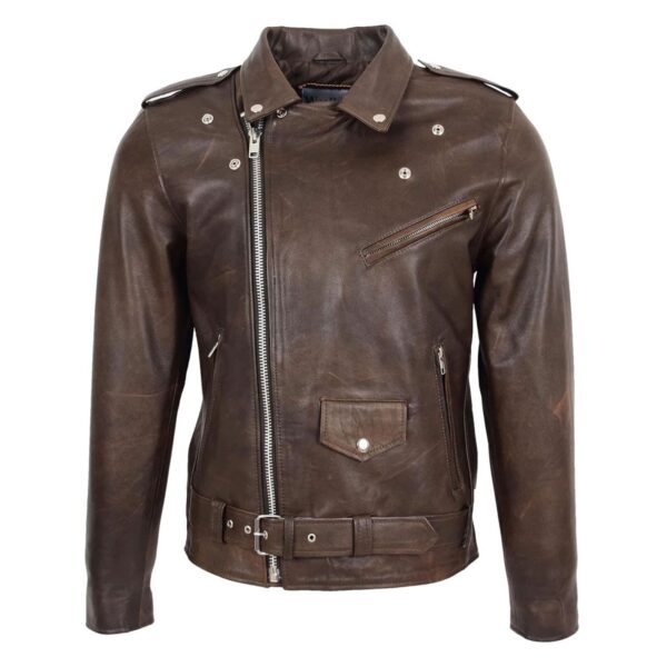 WeeBroz Men's Antique Brown Leather Biker Jacket Heavy Duty Biker Style - Image 3