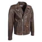 WeeBroz Men's Antique Brown Leather Biker Jacket Heavy Duty Biker Style - Image 4