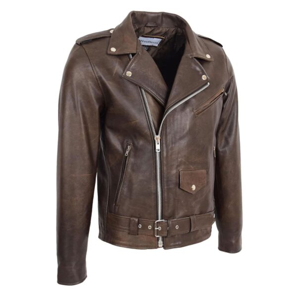 WeeBroz Men's Antique Brown Leather Biker Jacket Heavy Duty Biker Style - Image 4