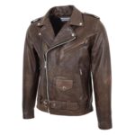 WeeBroz Men's Antique Brown Leather Biker Jacket Heavy Duty Biker Style - Image 5