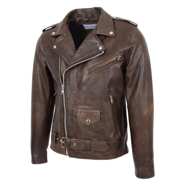 WeeBroz Men's Antique Brown Leather Biker Jacket Heavy Duty Biker Style - Image 5