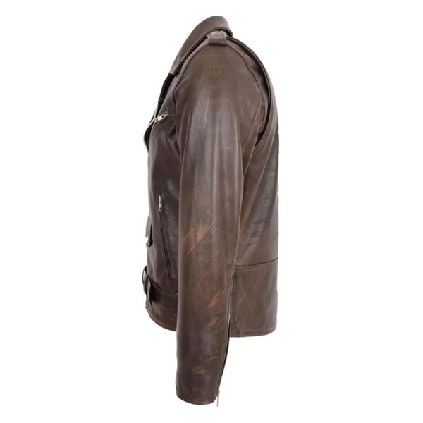 WeeBroz Men's Antique Brown Leather Biker Jacket Heavy Duty Biker Style - Image 6