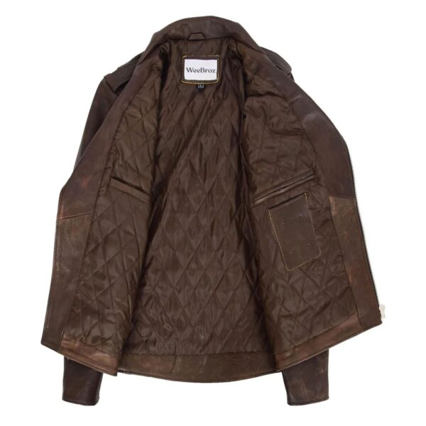 WeeBroz Men's Antique Brown Leather Biker Jacket Heavy Duty Biker Style - Image 7