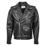 WeeBroz Men's Black Leather Biker Jacket Heavy Duty Brando Style