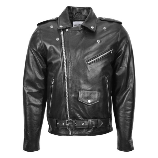 WeeBroz Men's Black Leather Biker Jacket Heavy Duty Brando Style - Image 3