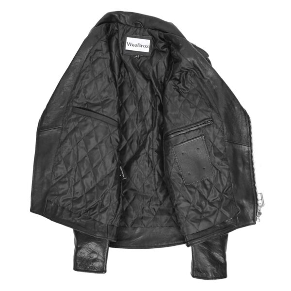 WeeBroz Men's Black Leather Biker Jacket Heavy Duty Brando Style - Image 6