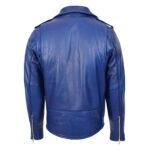 WeeBroz Men's Blue Leather Biker Jacket Heavy Duty Brando Style - Image 2