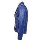 WeeBroz Men's Blue Leather Biker Jacket Heavy Duty Brando Style - Image 5