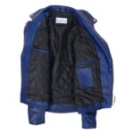 WeeBroz Men's Blue Leather Biker Jacket Heavy Duty Brando Style - Image 6