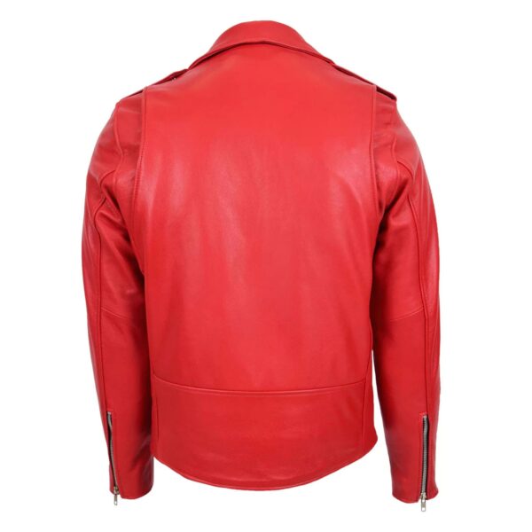 WeeBroz Men's Red Leather Biker Jacket Heavy Duty Rider Style - Image 3