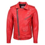 WeeBroz Men's Red Leather Biker Jacket Heavy Duty Rider Style - Image 2