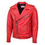 WeeBroz Men's Red Leather Biker Jacket Heavy Duty Rider Style - Image 4