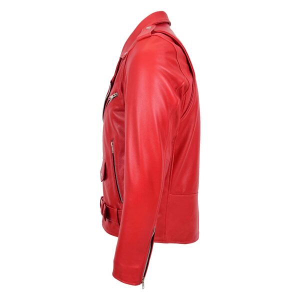 WeeBroz Men's Red Leather Biker Jacket Heavy Duty Rider Style - Image 5