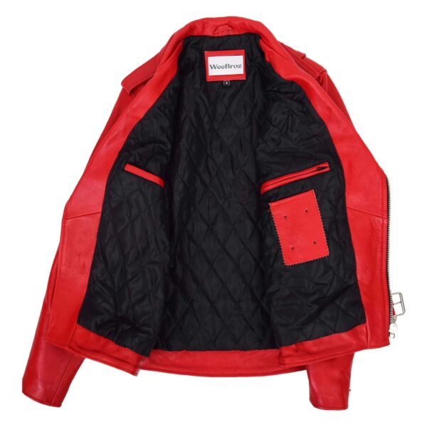 WeeBroz Men's Red Leather Biker Jacket Heavy Duty Rider Style - Image 6