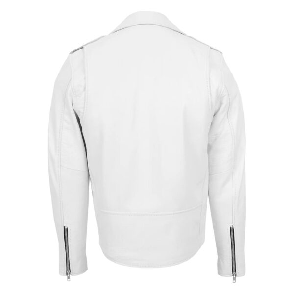 WeeBroz Men's White Leather Biker Jacket Heavy Duty Moto Biker Style - Image 2