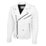 WeeBroz Men's White Leather Biker Jacket Heavy Duty Moto Biker Style - Image 4