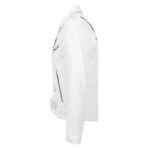 WeeBroz Men's White Leather Biker Jacket Heavy Duty Moto Biker Style - Image 5
