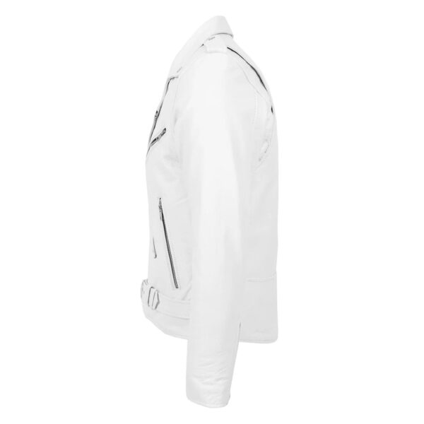 WeeBroz Men's White Leather Biker Jacket Heavy Duty Moto Biker Style - Image 5