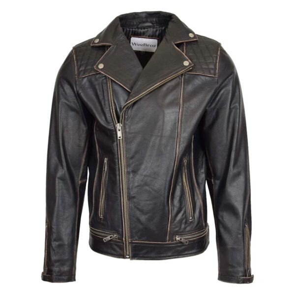 WeeBroz Men's Vintage Black Leather Biker Jacket Brando Biker Style - Image 1