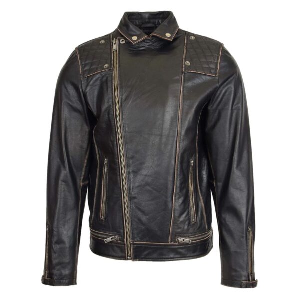 WeeBroz Men's Vintage Black Leather Biker Jacket Brando Biker Style - Image 3