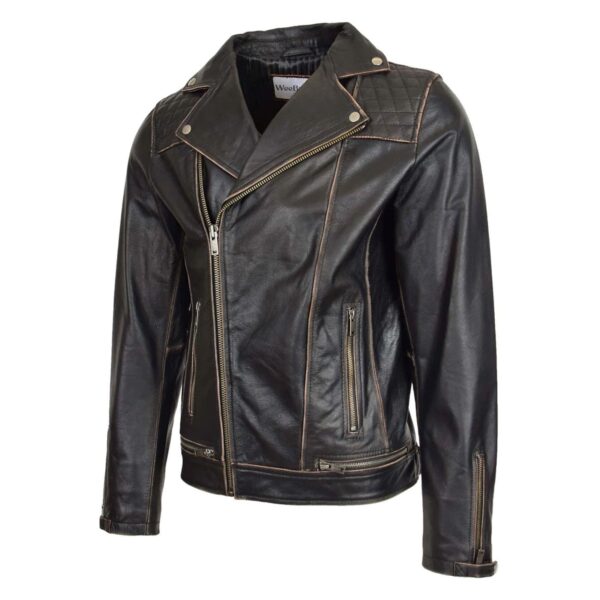 WeeBroz Men's Vintage Black Leather Biker Jacket Brando Biker Style - Image 4