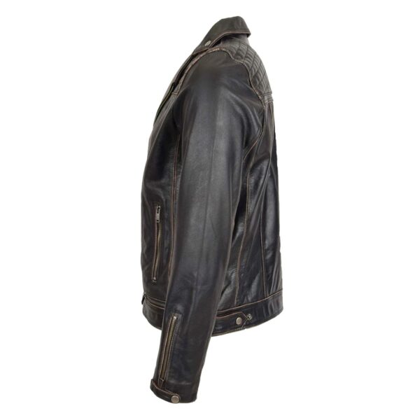 WeeBroz Men's Vintage Black Leather Biker Jacket Brando Biker Style - Image 5