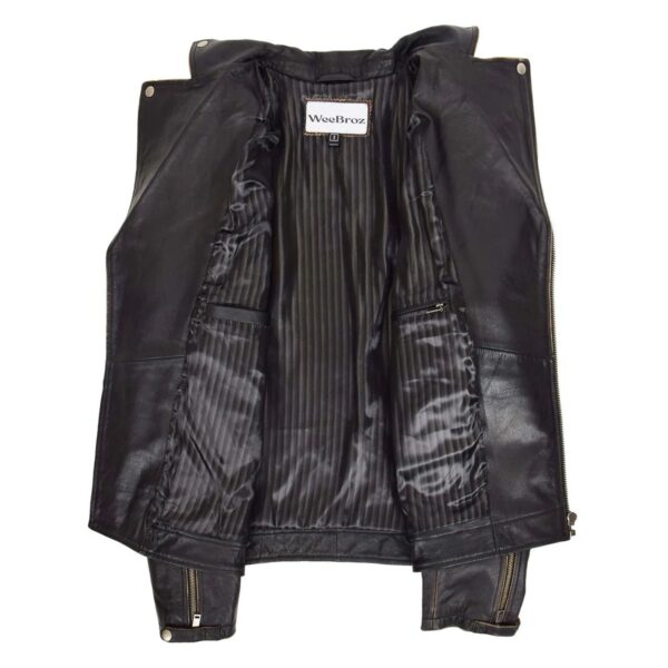 WeeBroz Men's Vintage Black Leather Biker Jacket Brando Biker Style - Image 6