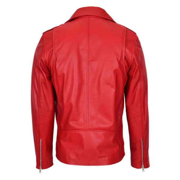 WeeBroz Men's Red Leather Biker Jacket Brando Biker Style - Image 2