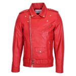 WeeBroz Men's Red Leather Biker Jacket Brando Biker Style - Image 3