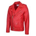 WeeBroz Men's Red Leather Biker Jacket Brando Biker Style - Image 4