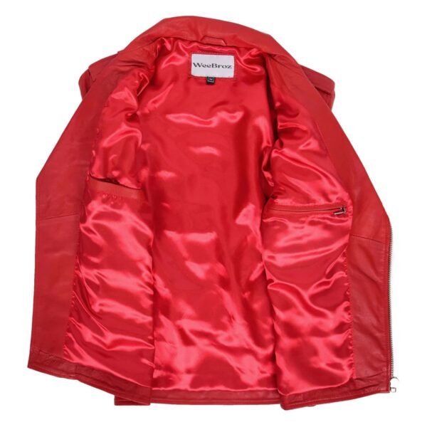 WeeBroz Men's Red Leather Biker Jacket Brando Biker Style - Image 6