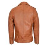 WeeBroz Men's Tan Leather Biker Jacket Brando Jacket Biker Style - Image 2