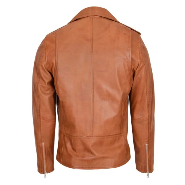 WeeBroz Men's Tan Leather Biker Jacket Brando Jacket Biker Style - Image 2